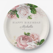 Dusty Rose Vintag Floral Frauen Geburtstag Pappteller (Vorderseite)