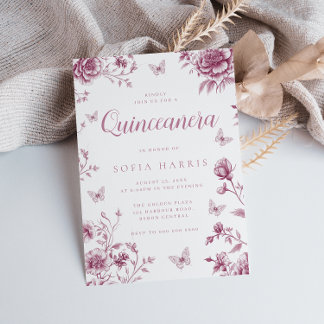 Dusty Rose Vintag Floral Quinceanera Party 15. Einladung