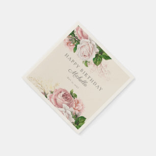 Dusty Rose Vintage Blumen Geburtstag Frau Serviette