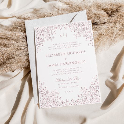 Dusty Rose Vintage Blumenstrauß Einladung
