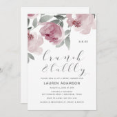 Dusty Rose Wasserfarbe Bridal Brunch Brause Brauch Einladung (Vorne/Hinten)