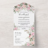 Dusty Rose Wasserfarbe Rosa Blume Hochzeit All In One Einladung (Innen Boden)