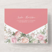 Dusty Rose Wasserfarbe Rosa Blume Hochzeit All In One Einladung (Rückseite)