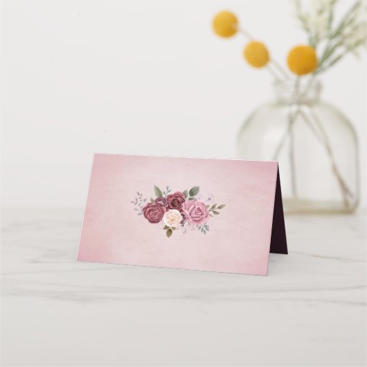 Dusty Rose Wasserfarben Platzkarte (Rückseite)