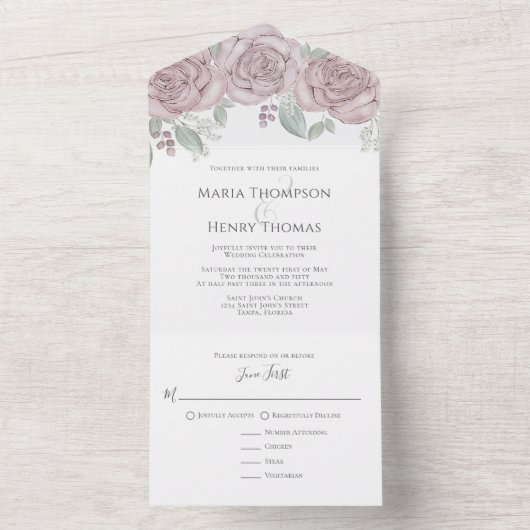 Dusty Rose Wasserfarben UAWG All In One Einladung (Innen Boden)