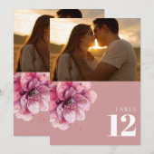 Dusty Rose Wasserfarbene Foto Tischnummer (Vorne/Hinten)