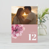 Dusty Rose Wasserfarbene Foto Tischnummer (Stehend Vorderseite)