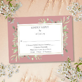 Dusty Rose Wasserfarbene Grünanlagen Hochzeit Gold RSVP Karte