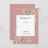 Dusty Rose Wasserfarbene Vegetation Gold RSVP Karte (Vorne/Hinten)