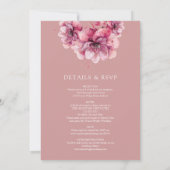 Dusty Rose Wasserfarbenflora in einer Hochzeit Einladung (Rückseite)