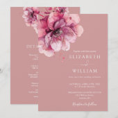 Dusty Rose Wasserfarbenflora in einer Hochzeit Einladung (Vorne/Hinten)