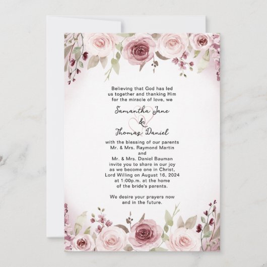 Dusty Rose Watercolor Blumenzwiebeleinladung Einladung (Vorderseite)