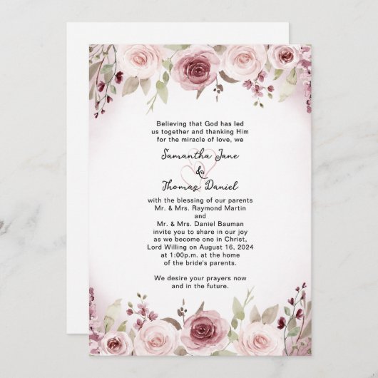 Dusty Rose Watercolor Blumenzwiebeleinladung Einladung (Vorne/Hinten)