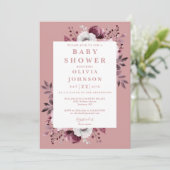 Dusty Rose Watercolor Country Floral Baby Dusche Einladung (Stehend Vorderseite)