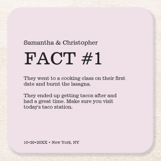 Dusty Rose Wedding Custom Fun Fakt Rechteckiger Pappuntersetzer (Vorderseite)