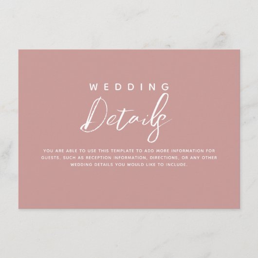 Dusty Rose Wedding Details Begleitkarte (Vorderseite)