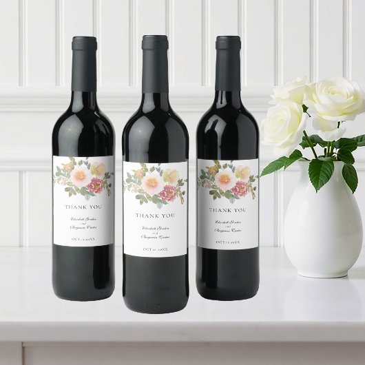 Dusty Rose Wedding Elegante Blumenschrift Vielen D Weinetikett