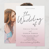 Dusty Rose Wedding Invitation Foto QR Code Einladung (Vorne/Hinten)
