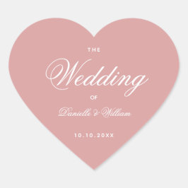 Dusty Rose Wedding Pink Heart Elegante Kalligraphi Herz-Aufkleber