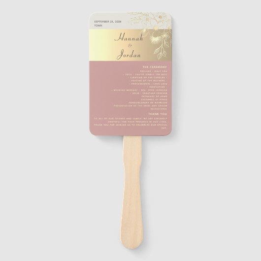 Dusty Rose Wedding Program Hand Fan Fächer (Vorderseite)