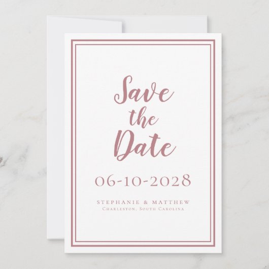 Dusty Rose Wedding Verlobung Moderne Minimalistisc Save The Date (Vorderseite)