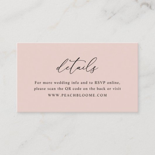 Dusty Rose Wedding Website QR Code Details Karte (Vorderseite)