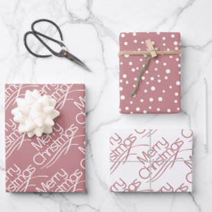 Dusty Rose Weihnachtstypografie und dots Urlaub Geschenkpapier Set