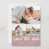 Dusty Rose Weiß Elegant Bold Script Collage Save The Date (Vorderseite)