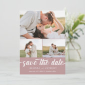 Dusty Rose Weiß Elegant Bold Script Collage Save The Date (Stehend Vorderseite)