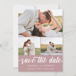 Dusty Rose Weiß Elegant Bold Script Collage Save The Date
