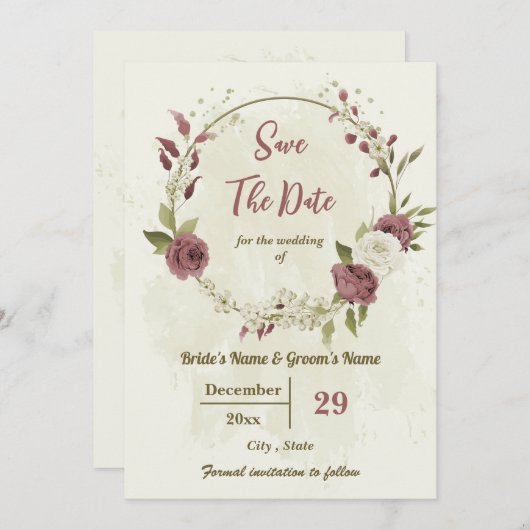 Dusty Rose & weiße Blume botanische Hochzeit Save The Date (Vorne/Hinten)