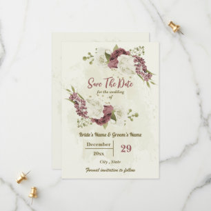 Dusty Rose & weiße Blume botanische Hochzeit Save The Date