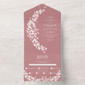 Dusty Rose, weiße Blumengarten, Herz Hochzeit All In One Einladung (Innen Boden)