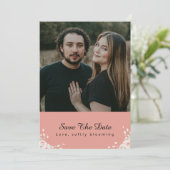 Dusty Rose Whispered Petal Modern Script photo Save The Date (Stehend Vorderseite)