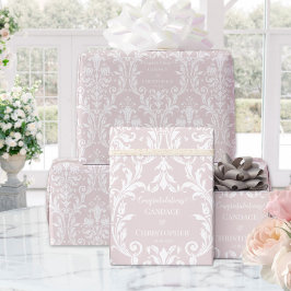 Dusty Rose White Damask Name & Glückwünsche Geschenkpapier