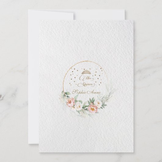 Dusty Rose White Floral Mis Quince Quinceañera Einladung (Rückseite)