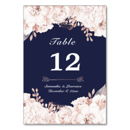 Dusty Rose White Floral Navy Blue Wedding Tischnummer