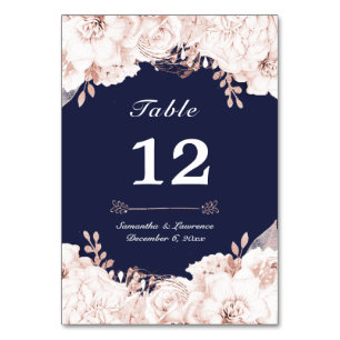 Dusty Rose White Floral Navy Blue Wedding Tischnummer