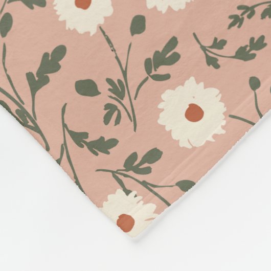 Dusty Rose White Modern Farmhouse Daisy Pattern Fleecedecke (Ecke)