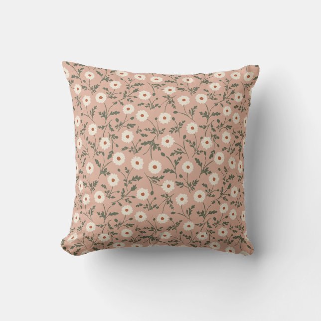 Dusty Rose White Modern Farmhouse Daisy Pattern Kissen (Vorderseite)