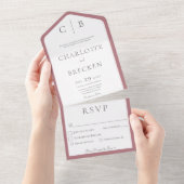 Dusty Rose & White Monogram Minimal Dinner All In One Einladung (Abreißen)