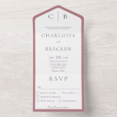 Dusty Rose & White Monogram Minimal Dinner All In One Einladung (Innen Boden)