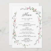 Dusty Rose Wild Blume Blush Wreath Wedding Menu Menükarte (Vorne/Hinten)