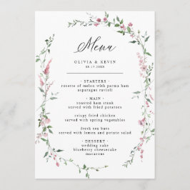 Dusty Rose Wild Blume Blush Wreath Wedding Menu Menükarte