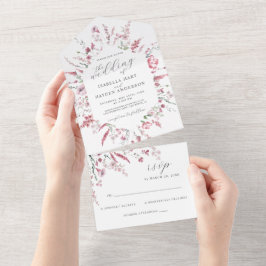 Dusty Rose Wild Blume Meadow Floral Wedding RSVP All In One Einladung