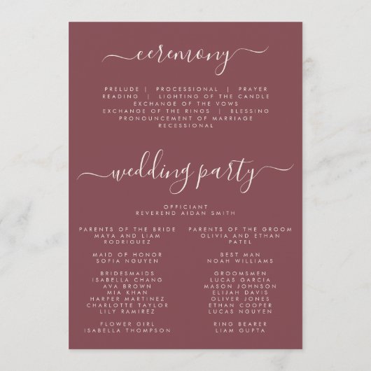 Dusty Rose Wildblume Wedding Programm (Rückseite)