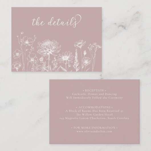 Dusty Rose Wildflower Details Card Wedding Insert (Vorne/Hinten)