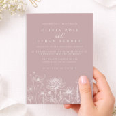 Dusty Rose Wildflower Line Art Wedding Invite Einladung