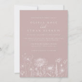 Dusty Rose Wildflower Line Art Wedding Invite Einladung (Vorderseite)