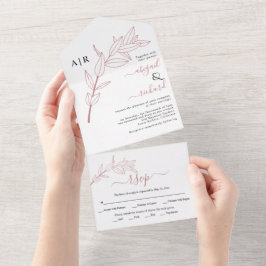 Dusty Rose Zweig mit Blätter Hochzeit im Herbst All In One Einladung